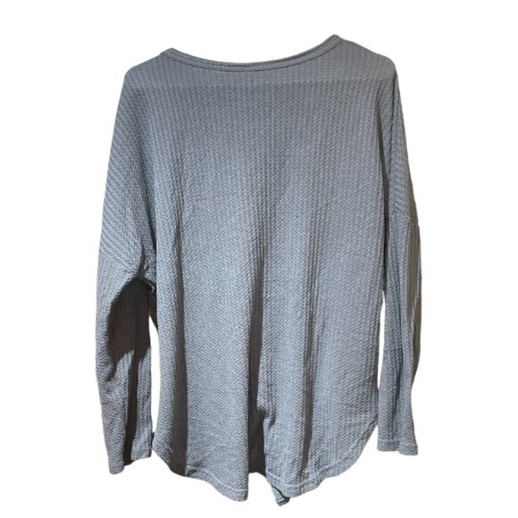 IWOLLENCE Gray Waffle Knit Blouse Tie Knot Henley Medium - Picture 4 of 4